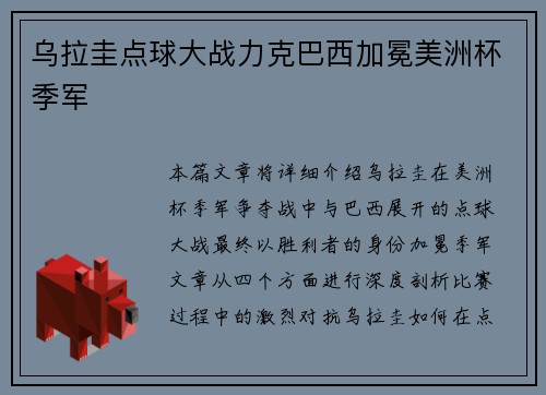 乌拉圭点球大战力克巴西加冕美洲杯季军
